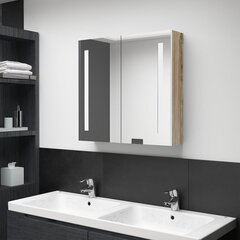 Vannas istabas skapis ar spoguli un LED, 62x14x60 cm, balts/ozols cena un informācija | Vannas istabas skapīši | 220.lv