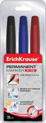 Перманентный маркер ErichKrause®  P-70, цвет чернил: черный, синий, красный (в футляре по 3 шт.), набор цена и информация | Письменные принадлежности | 220.lv