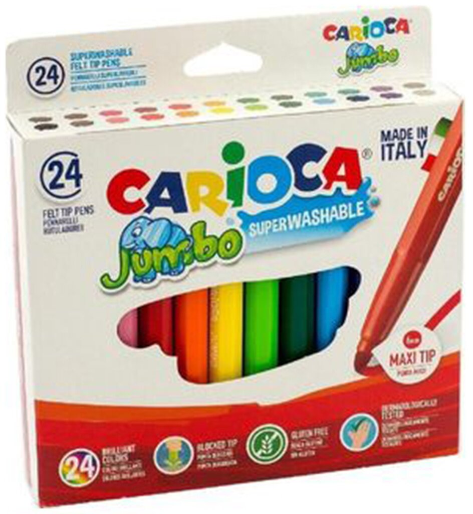 Flomāsteri CARIOCA Jumbo, biezi, 24 krāsas cena un informācija | Modelēšanas un zīmēšanas piederumi | 220.lv