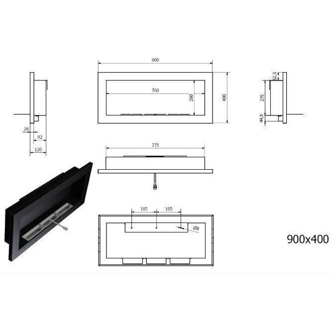 Sienas-iebūvējamais biokamīns Bioheat 900x400 Black Less цена и информация | Kamīni | 220.lv