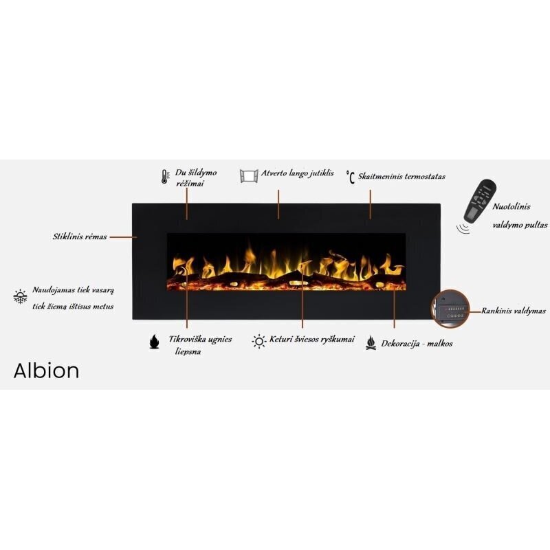 Elektriskais sienas kamīns Aflamo ALBION 42 cena un informācija | Kamīni | 220.lv