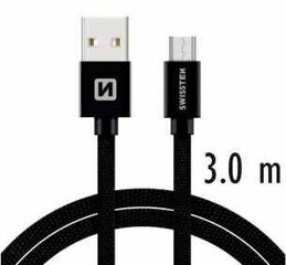 Swissten Textile Quick Charge Universāls Micro USB Datu un Uzlādes Kabelis 3.0m Melns cena un informācija | Savienotājkabeļi | 220.lv