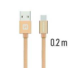 Swissten Textile Universāls Quick Charge 3.1 USB-C Datu un Uzlādes Kabelis 20 cm Zeltains cena un informācija | Savienotājkabeļi | 220.lv