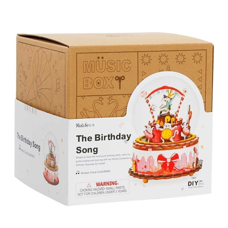 Koka 3D puzle - mūzikas kaste Robotime The Birthday Song, 14 gadi + cena un informācija | Konstruktori | 220.lv