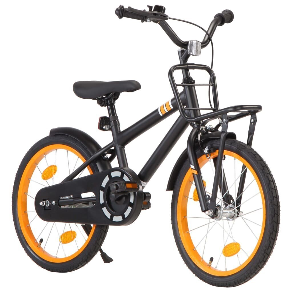 Bērnu velosipēds ar priekšējo bagāžnieku, 18", oranžs ar melnu цена и информация | Velosipēdi | 220.lv