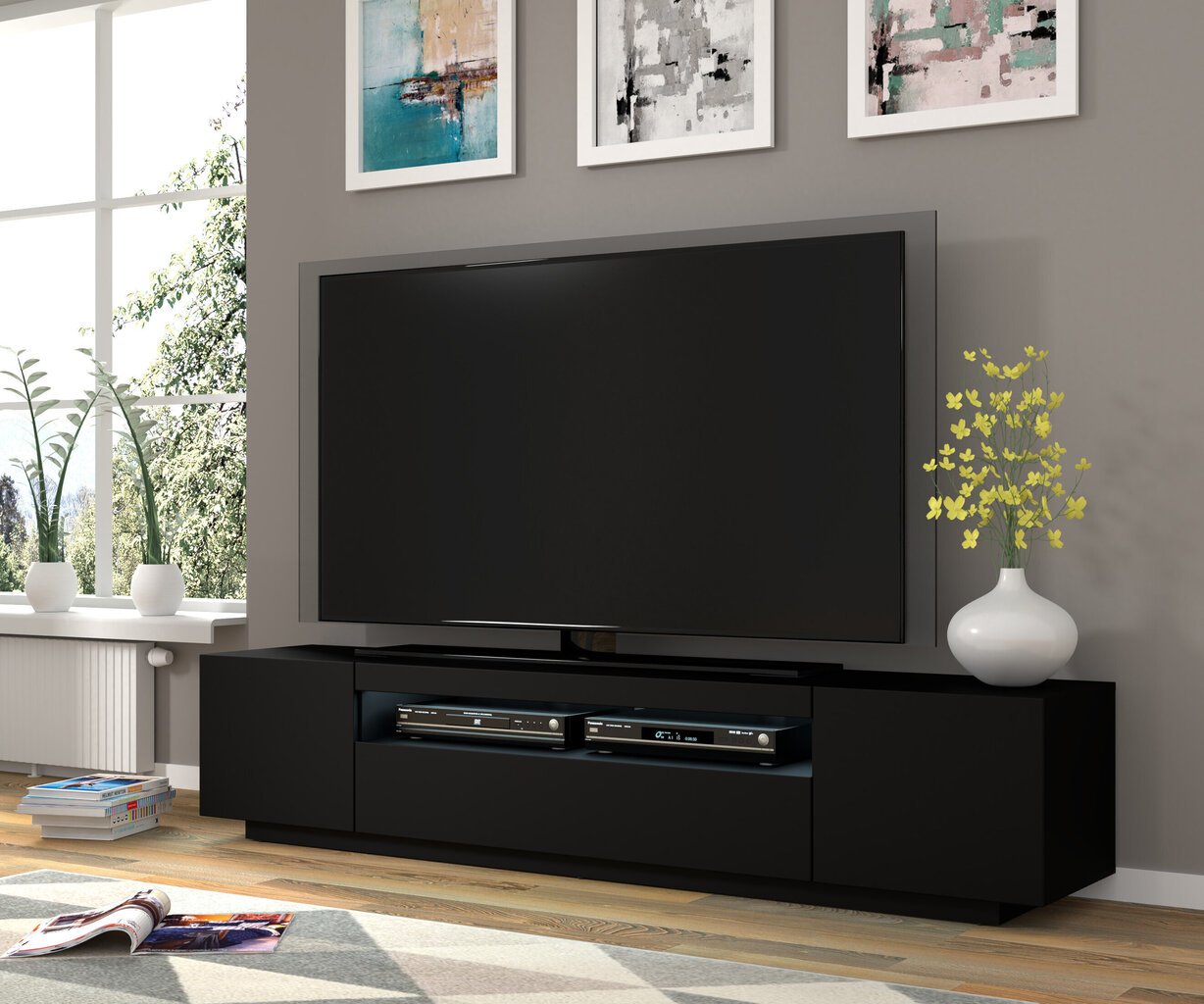 TV galdiņš RTV Aura LED, melns cena un informācija | TV galdiņi | 220.lv