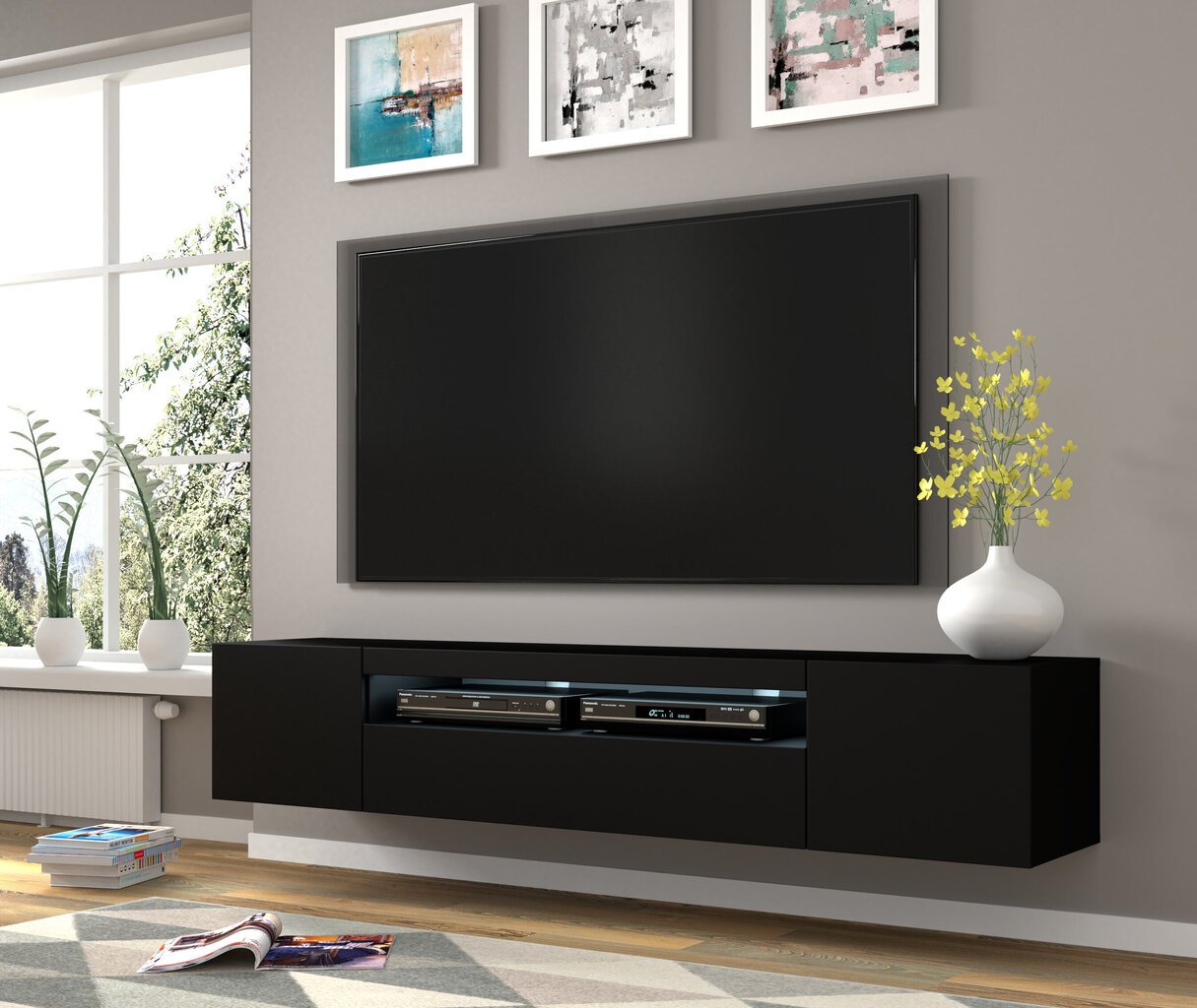 TV galdiņš RTV Aura LED, melns cena un informācija | TV galdiņi | 220.lv
