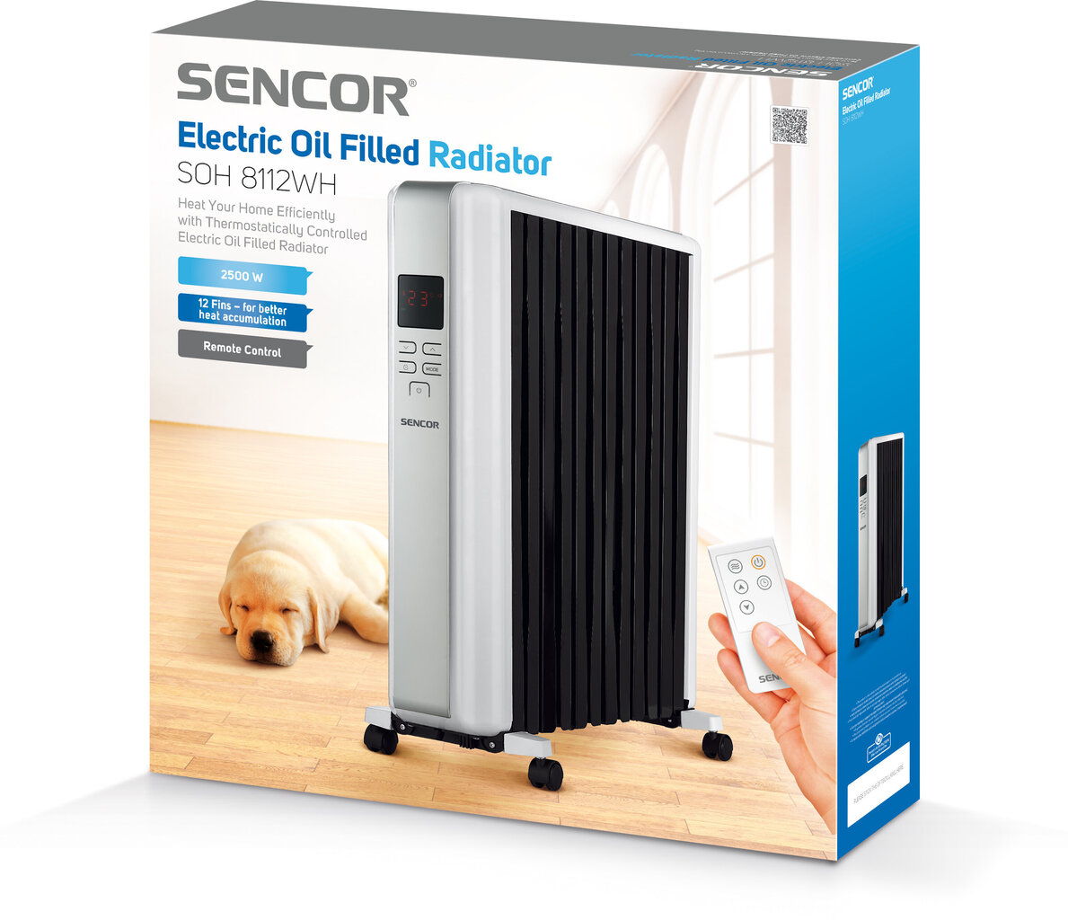 Eļļas radiators SENCOR SOH 8112WH, 2.5kW, 12 sekcijų, LCD, Remote cena un informācija | Sildītāji | 220.lv