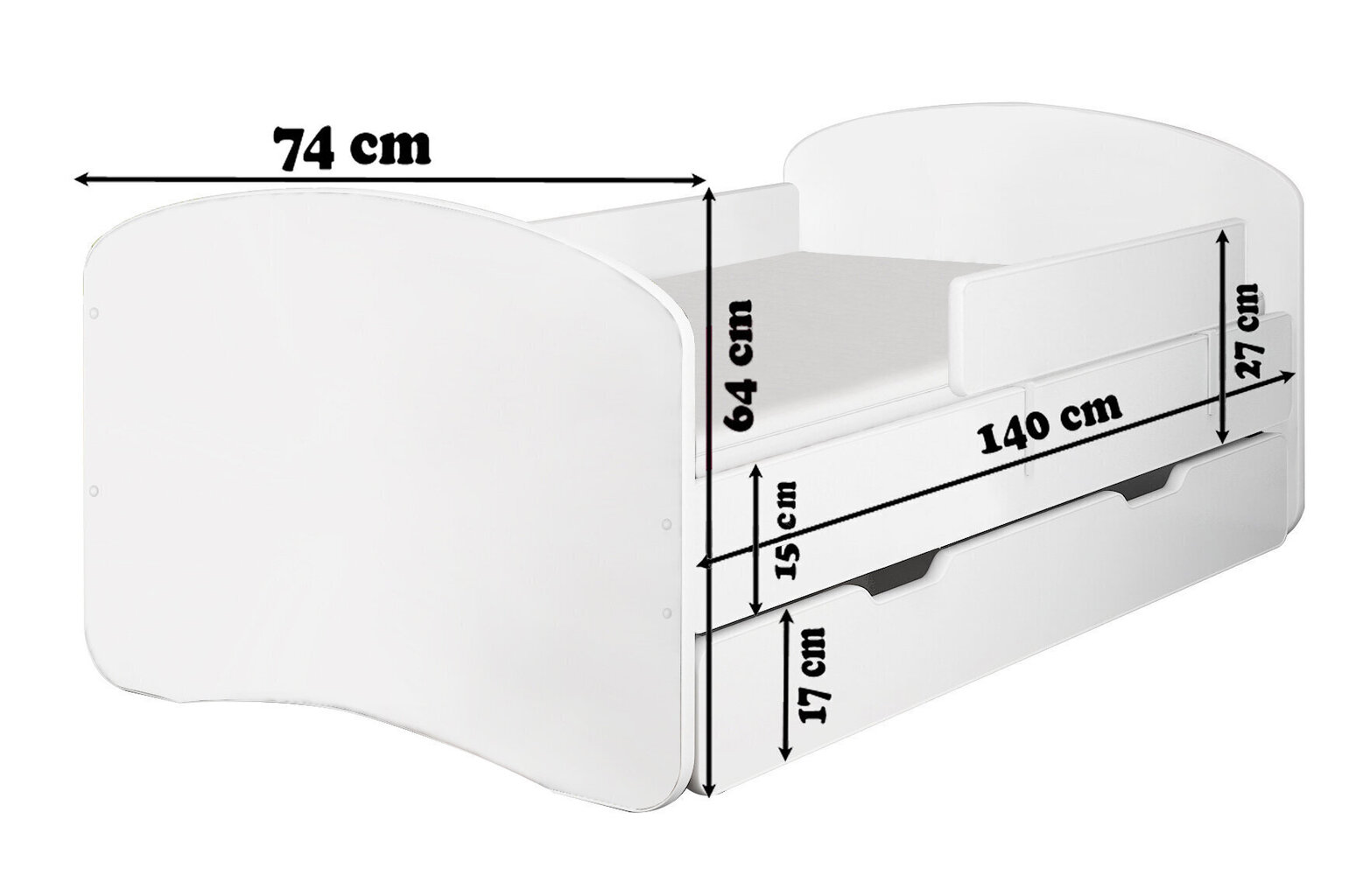 Bērnu gulta Alex, 70x140 cm, balta cena un informācija | Bērnu gultas | 220.lv