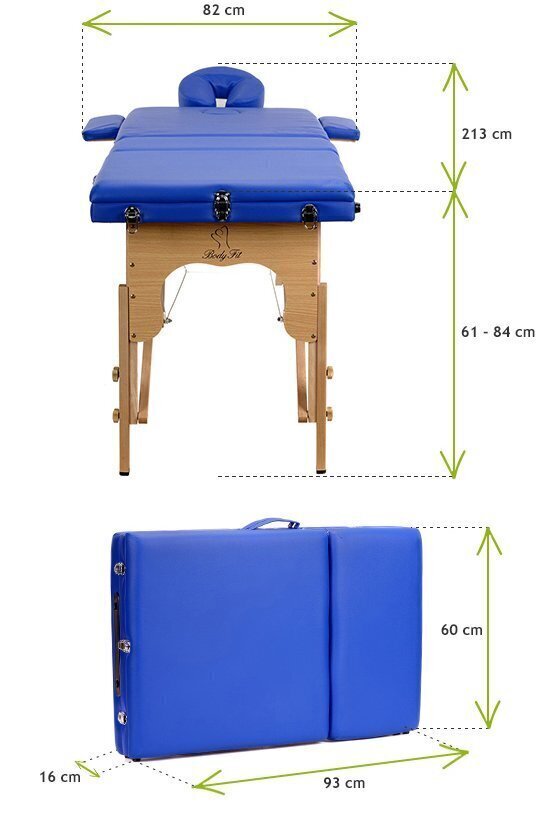 Masāžas galds BodyFit, 3 zonas, koka, zils cena un informācija | Masāžas piederumi | 220.lv