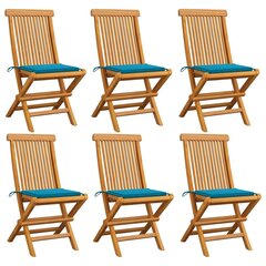 Dārza krēsli vidaXL, zili matrači, 6 gab., masīvs tīkkoks cena un informācija | Dārza krēsli | 220.lv