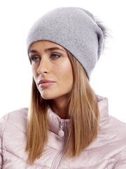светло-серая шапка с меховой кисточкой цена и информация | Женские шапки | 220.lv