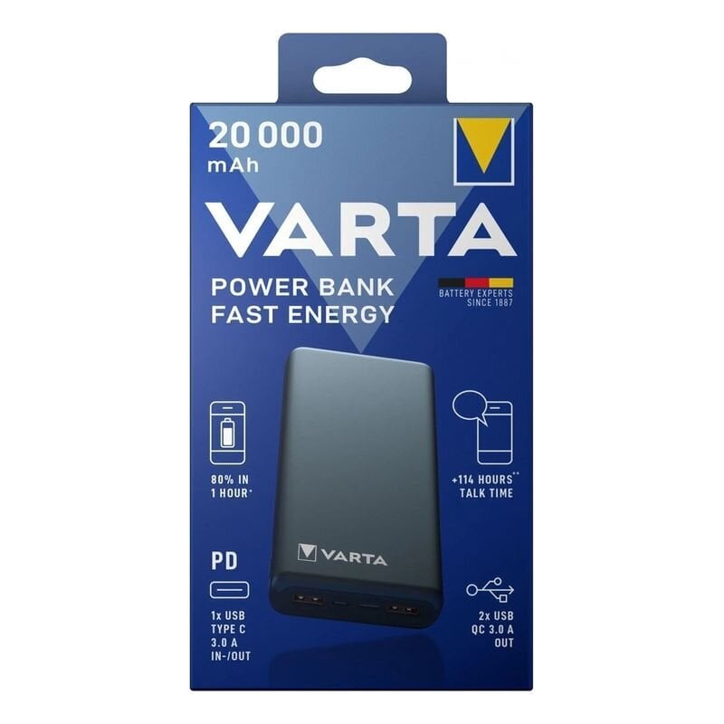 VARTA Power Bank Fast Energy 20000mAh Silver цена и информация | Lādētāji-akumulatori (Power bank) | 220.lv