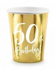 Vienreizlietojamās glāzes, 50. dzimšanas diena, 220 ml, 6 gab., zelta krāsā cena un informācija | Vienreizējie trauki | 220.lv