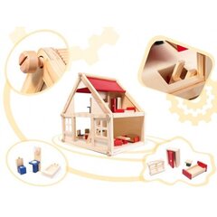 Koka leļļu māja ar mēbelēm MDF, 40 cm cena un informācija | Rotaļlietas meitenēm | 220.lv