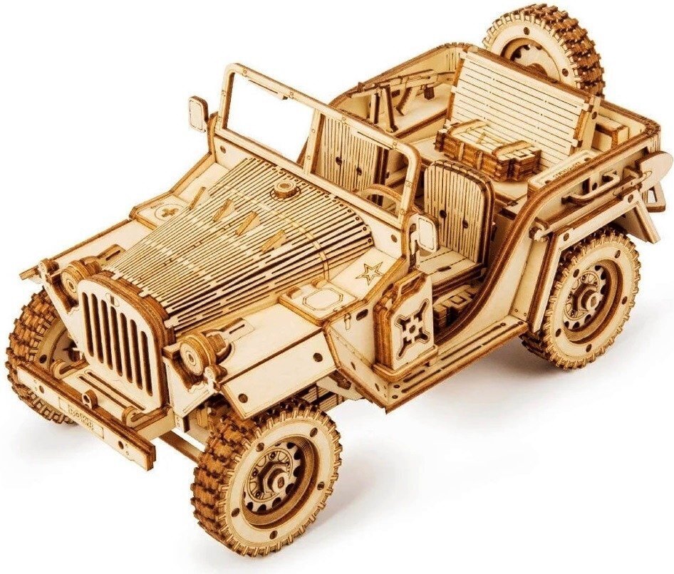 3D koka puzle Robotime Army Jeep cena un informācija | Konstruktori | 220.lv