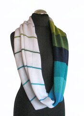 Шарф вязаный круглый шарф сине-зелёный в белую полоску цена и информация | <p>Тапочки женские</p>
 | 220.lv