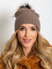 Cepure ar kažokādas pomponu, brūna cena un informācija | Sieviešu cepures | 220.lv