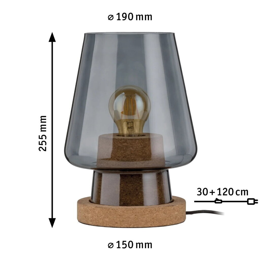 Galda lampa Paulmann Urban Jungle Iben Maks .20W E27 230V dūmstikls stikls/korķis cena un informācija | Galda lampas | 220.lv