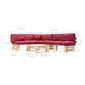 vidaXL 4-daļīgs palešu dīvānu komplekts ar sarkaniem matračiem, koks цена и информация | Dārza mēbeļu komplekti | 220.lv