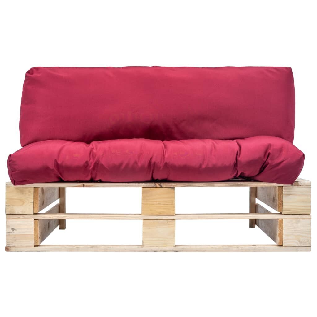 vidaXL dārza palešu dīvāns ar sarkaniem matračiem, priedes koks cena un informācija | Dārza krēsli | 220.lv
