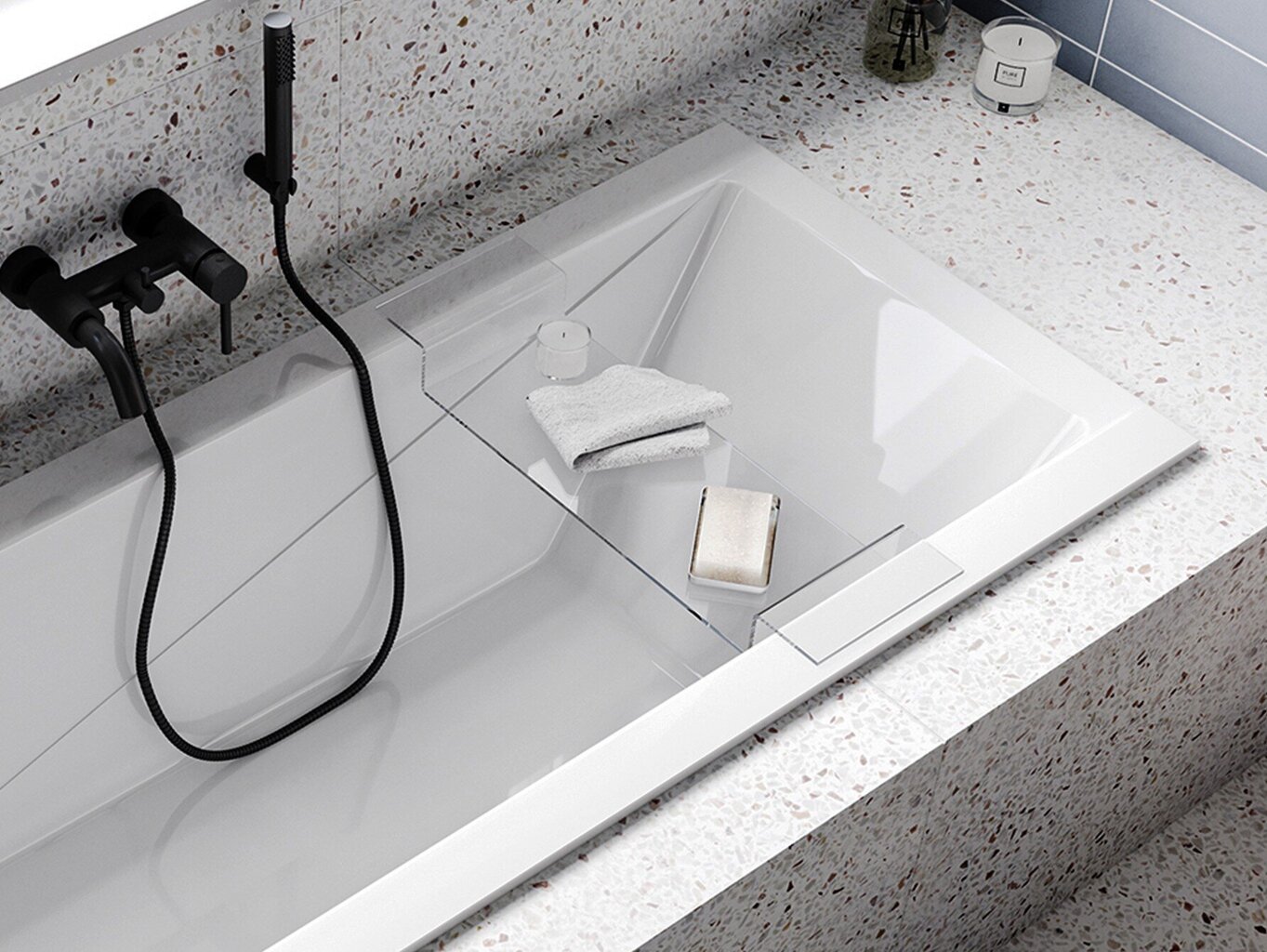 Akrila plaukts vannai Besco Clear, 70 cm cena un informācija | Vannas istabas aksesuāri | 220.lv