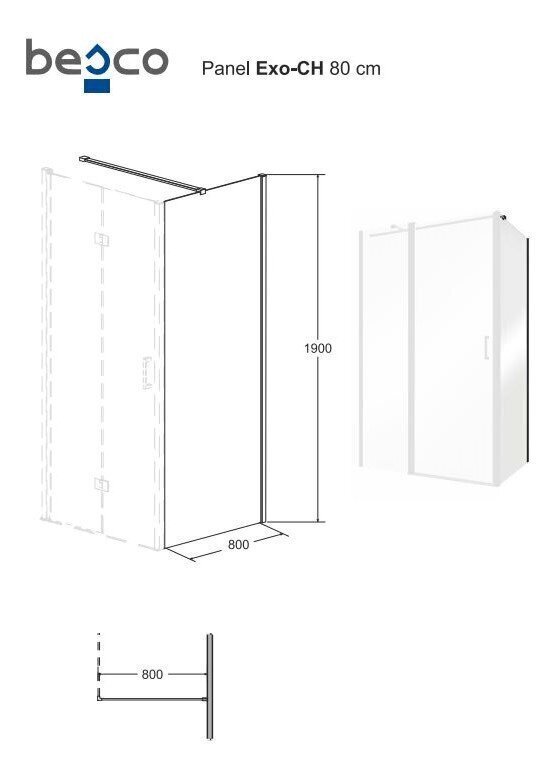 Dušas kabīne Besco Exo-CH, 120x80,90,100 cm цена и информация | Dušas kabīnes | 220.lv