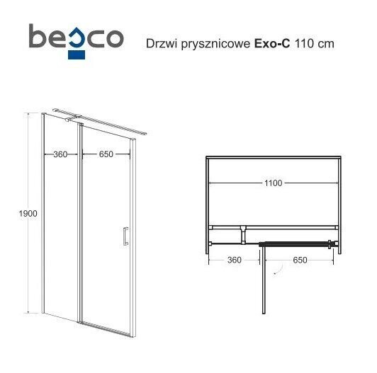 Dušas kabīne Besco Exo-CH Black, 110x80,90,100 cm цена и информация | Dušas kabīnes | 220.lv