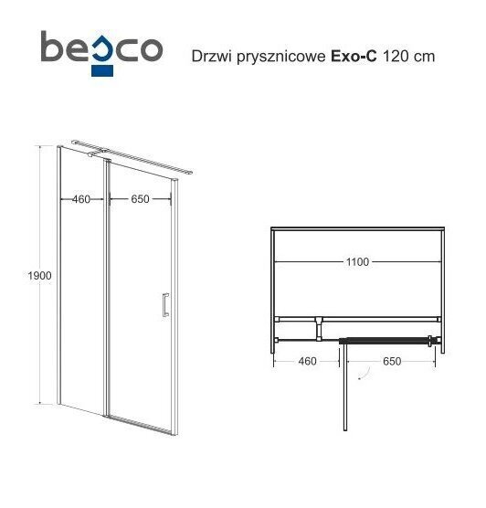 Dušas kabīne Besco Exo-CH Black, 120x80,90,100 cm cena un informācija | Dušas kabīnes | 220.lv