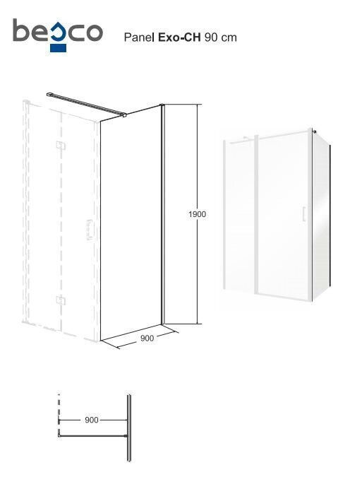 Dušas kabīne Besco Exo-CH Black, 120x80,90,100 cm cena un informācija | Dušas kabīnes | 220.lv