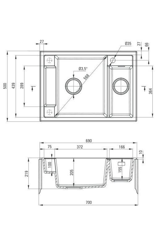 Deante granīta virtuves izlietne ar magnētiem Deante Magnetic ZRM G503, Metallic graphite cena un informācija | Virtuves izlietnes | 220.lv