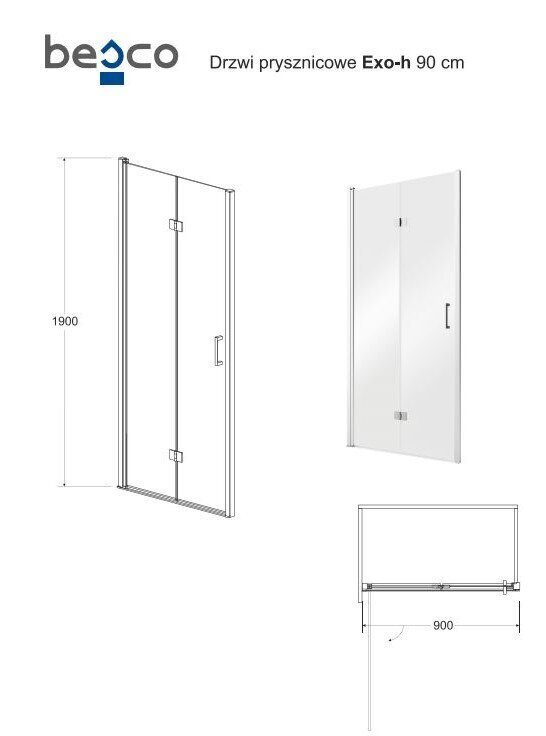 Dušas durvis Besco Exo-H, 80,90,100 x 190 cm cena un informācija | Dušas durvis, dušas sienas | 220.lv