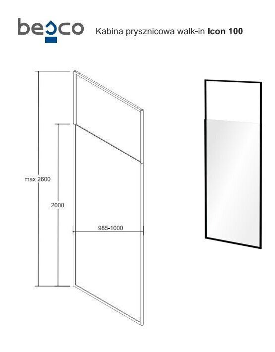 Walk-In dušas sieniņa Besco Icon, 100,110,120 x 200 cm cena un informācija | Dušas durvis, dušas sienas | 220.lv