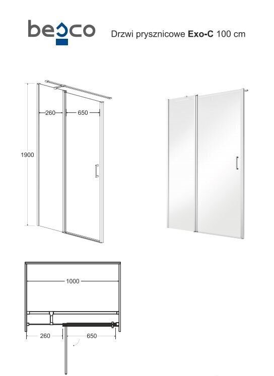 Dušas durvis Besco Exo-C, 100,110,120 x 190 cm cena un informācija | Dušas durvis, dušas sienas | 220.lv