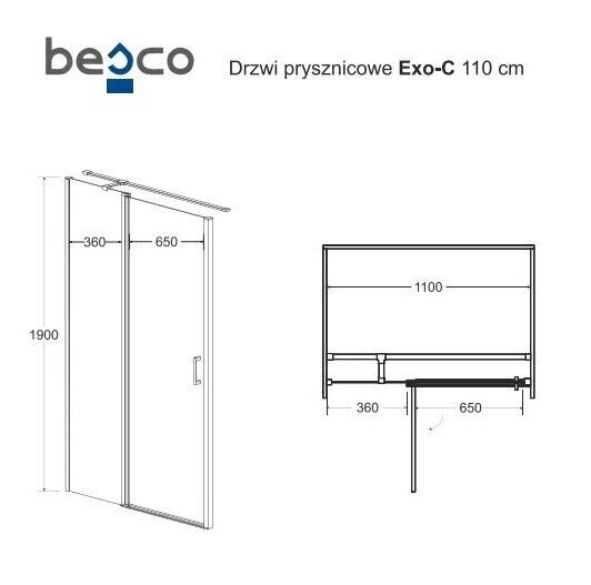 Dušas durvis Besco Exo-C Black, 100,110,120 x 190 cm cena un informācija | Dušas durvis, dušas sienas | 220.lv