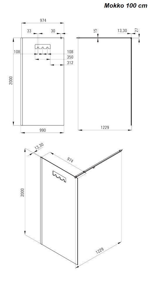 Walk-In dušas kabīne Deante Mokko Nero, 90,100 x 200 cm цена и информация | Dušas durvis, dušas sienas | 220.lv