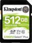 Atmiņas karte Kingston Technology Canvas Select Plus 512GB SDXC UHS-I Klase 10 cena un informācija | Atmiņas kartes fotokamerām | 220.lv