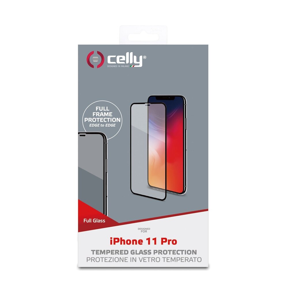 Aizsargstikls Celly priekš iPhone 11 Pro / X / XS, melns rāmis cena un informācija | Ekrāna aizsargstikli | 220.lv