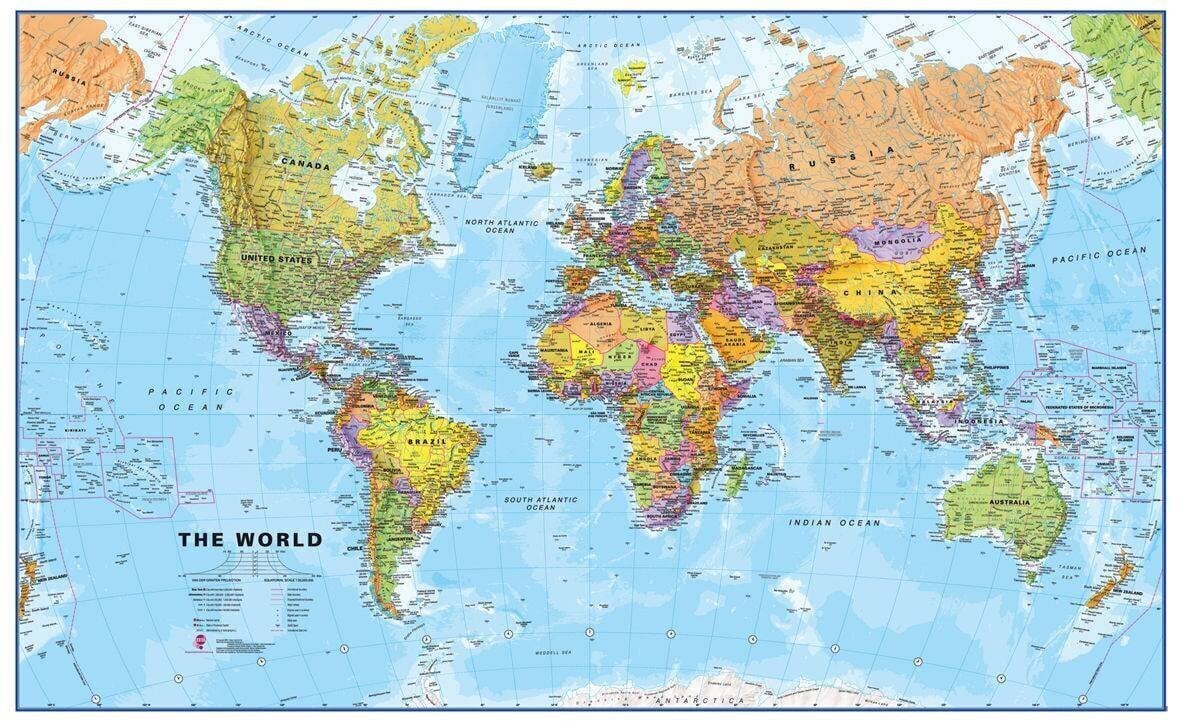 Pasaules politiskā sienas karte, 120 × 195 cm, ENG cena un informācija | Pasaules kartes | 220.lv