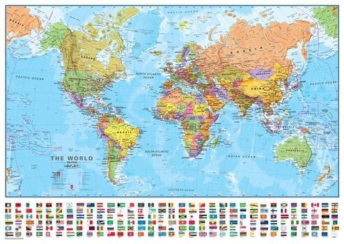 Pasaules politiskā sienas karte, 100 × 136 cm, ENG cena un informācija | Pasaules kartes | 220.lv