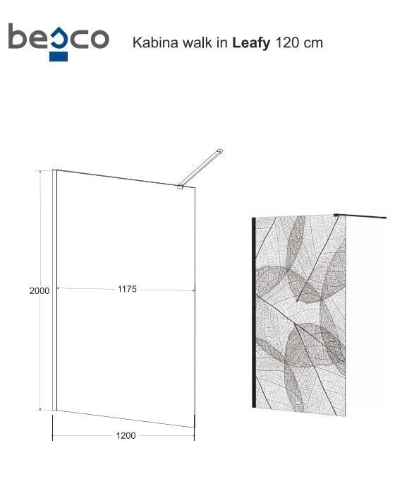 Walk-In dušas siena Besco Leafy, 100,110,120 x 200 cm cena un informācija | Dušas durvis, dušas sienas | 220.lv