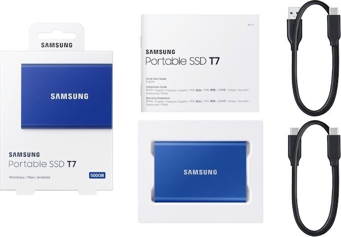 Samsung pārnēsājams SSD T7 2000 GB, zils цена и информация | Ārējie cietie diski | 220.lv