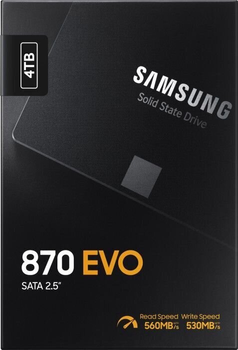 SSD|SAMSUNG|870 EVO|4TB|SATA|SATA 3.0|MLC|rakstīšanas ātrums 530 MB/sec|lasīšanas ātrums 560 MB/sec|2,5"|MTBF 1500000 stundas|MZ-77E4T0B/EU цена и информация | Iekšējie cietie diski (HDD, SSD, Hybrid) | 220.lv