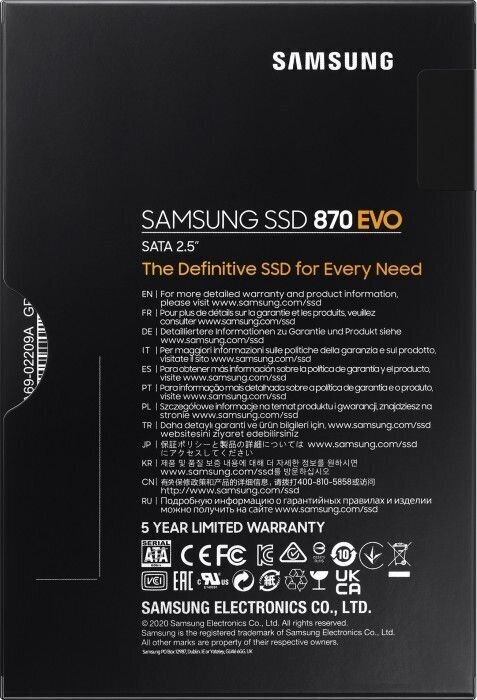 SSD|SAMSUNG|870 EVO|4TB|SATA|SATA 3.0|MLC|rakstīšanas ātrums 530 MB/sec|lasīšanas ātrums 560 MB/sec|2,5"|MTBF 1500000 stundas|MZ-77E4T0B/EU цена и информация | Iekšējie cietie diski (HDD, SSD, Hybrid) | 220.lv