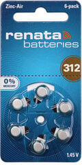 Renata baterijas (ZA312.DP6) dzirdes aparātiem (Zinc-Air), 60 gab. cena un informācija | Baterijas | 220.lv