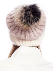 Cepure ar kažokādas pomponu, tumši brūna cena un informācija | Sieviešu cepures | 220.lv