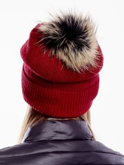 Cepure ar kažokādas pomponu, sarkana cena un informācija | Sieviešu cepures | 220.lv