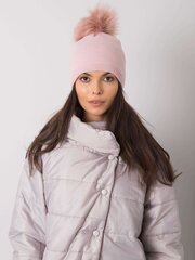 Ziemas cepure ar pomponu, gaiši rozā cena un informācija | Sieviešu cepures | 220.lv