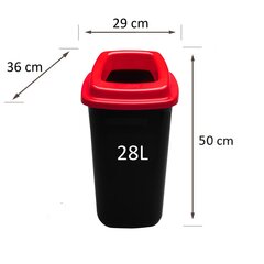 Melna atkritumu tvertne ar sarkanu, atvērtu vāku, 28 l cena un informācija | Miskastes | 220.lv