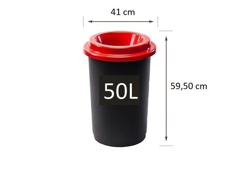 Melna atkritumu tvertne ar sarkanu, atvērtu vāku, 50 l цена и информация | Miskastes | 220.lv